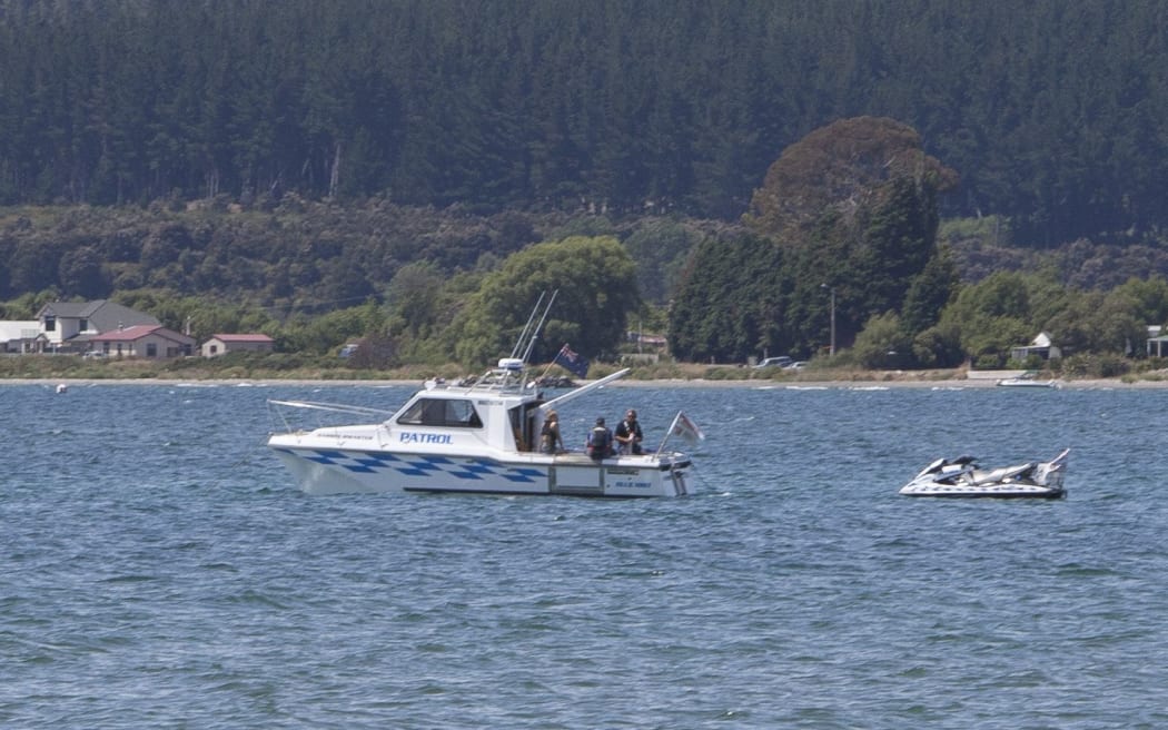 A shot of the site where the Skydive Taupo crashed into Lake Taupo.