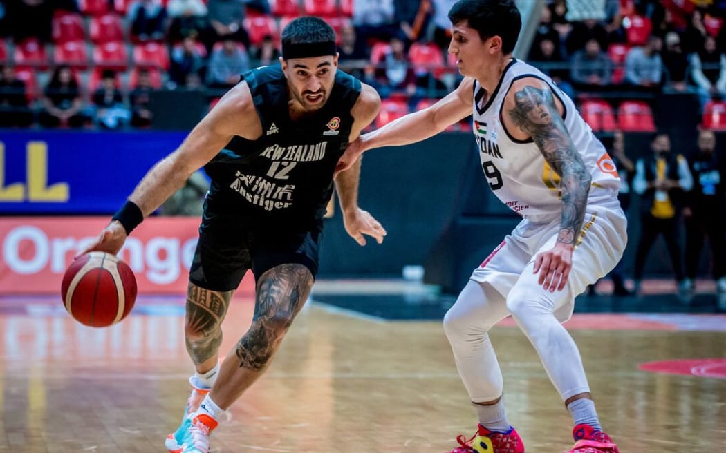 Ethan Rusbatch on the dribble for the Tall Blacks in their World Cup Qualifying game against Jordan.