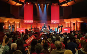 A Labour Party election rally at the Michael Fowler Centre in Wellington on 11 October 2020.