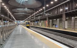 An Auckland Transport-branded train at Britomart/Waitematā Station.