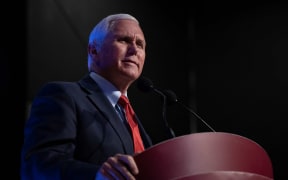 Former US Vice President Mike Pence speaks about "Saving America from the Woke Left" at the University of North Carolina Chapel Hill in Chapel Hill, North Carolina, on April 26, 2023.