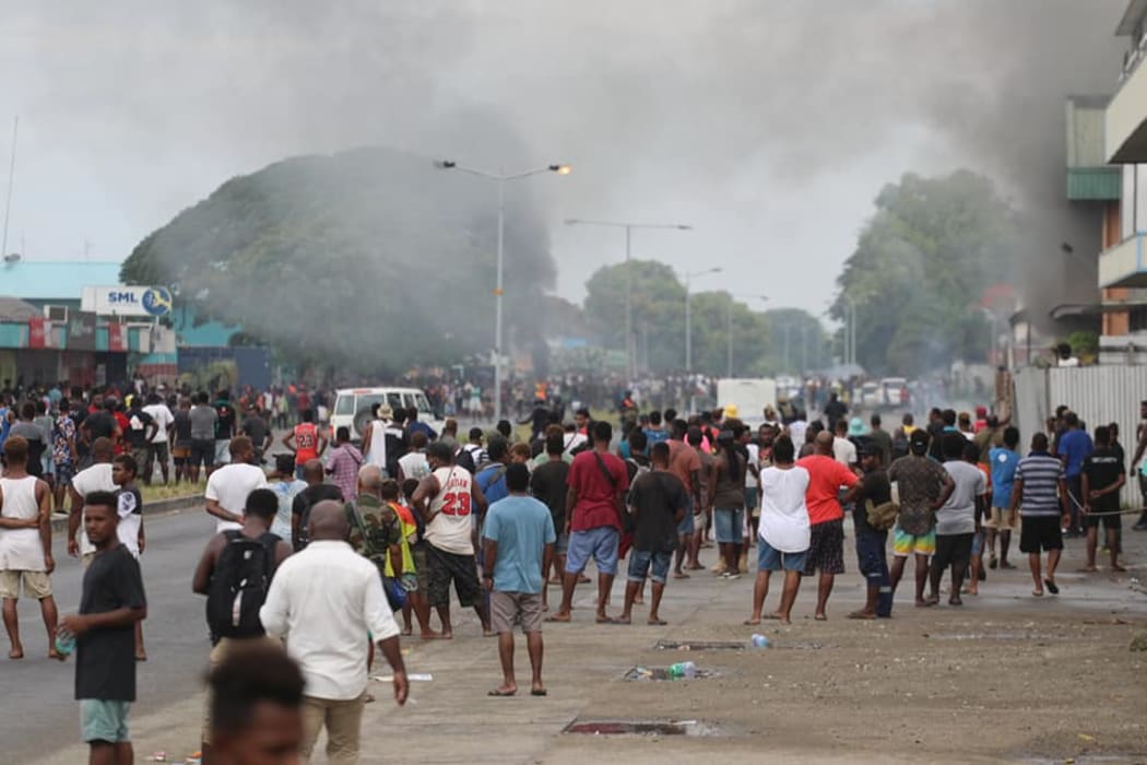 Protestors in Solomon Islands