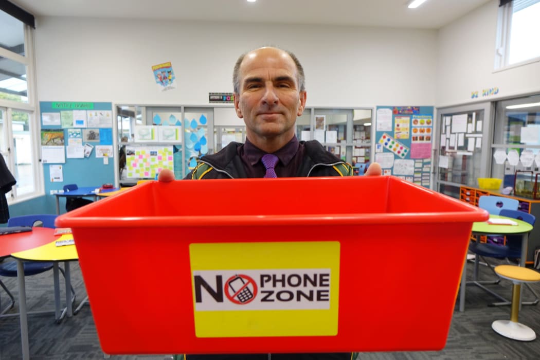 East Otago High School Deputy Principal Keith Fleury. Even teachers phones go in the box