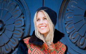Jane Avery in “Tangerine” - her black dyed NZ Wild Rabbit Eco-Fur combined with a vintage hand embroidered textile from Pakistan's Swat Valley