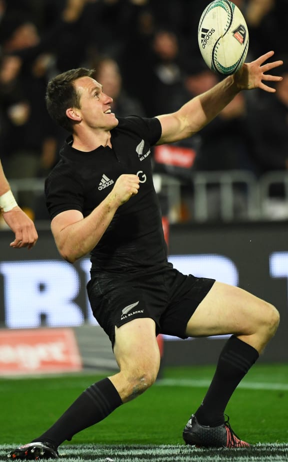 Ben Smith celebrates his try against Wales.
