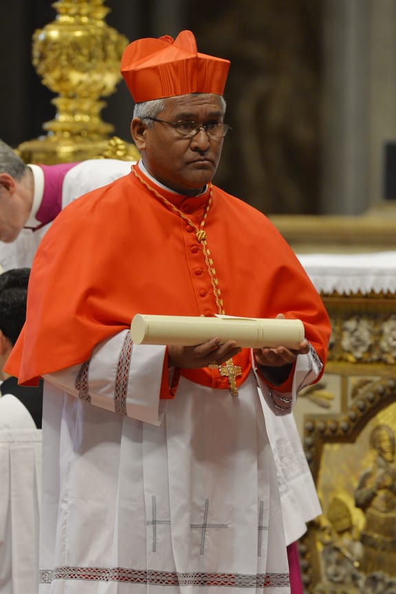 Soane Patita Paini Mafi, bishop of Tonga, is elevated to the rank of Cardinal by Pope Francis during a consistory, at St. Peter's basilica in Vatican.