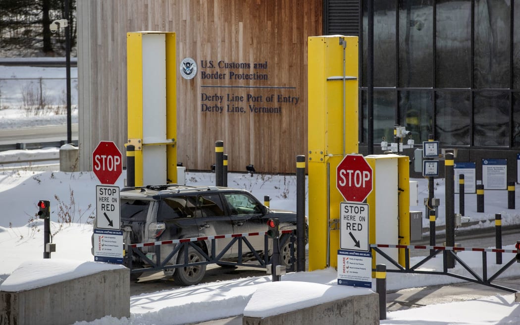 A vehicle is pictured at the US Customs and Border Protection – Derby Line Port of Entry at the Canada-U.S. border between the U.S. state of Vermont and the Canadian province of Quebec.
