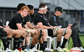 Brodie Retallick of New Zealand on the bench after being sent off against Japan, 2022.