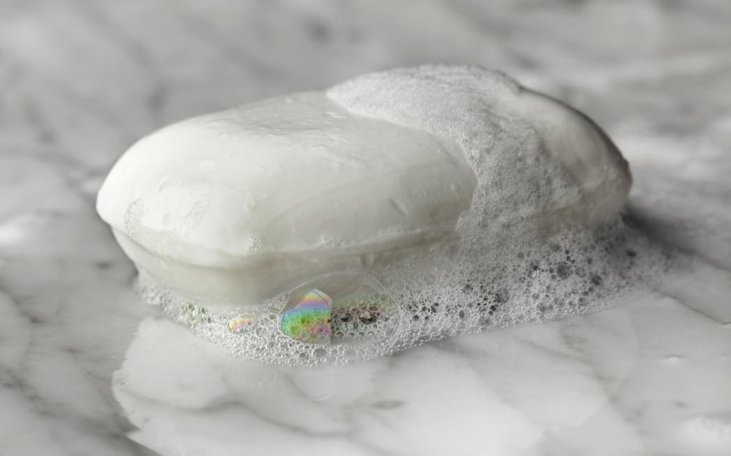 Bar of wet white soap