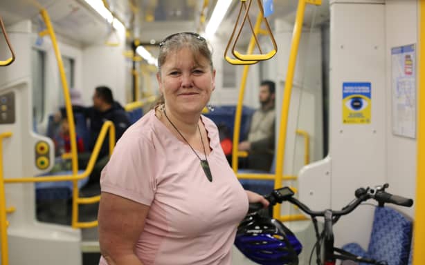 Sarah Woodfield on the train on the first public day for the CRL.