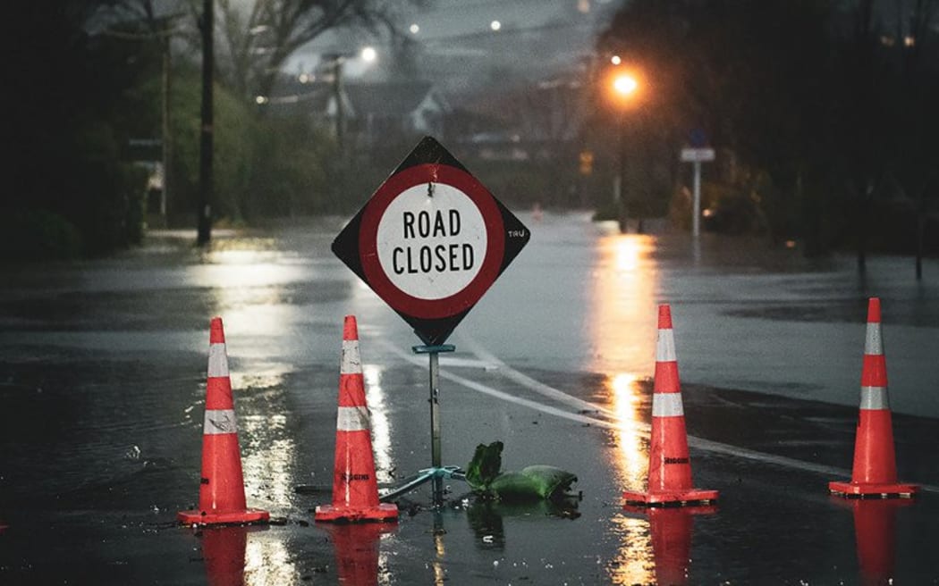 A flooded street in Christchurch