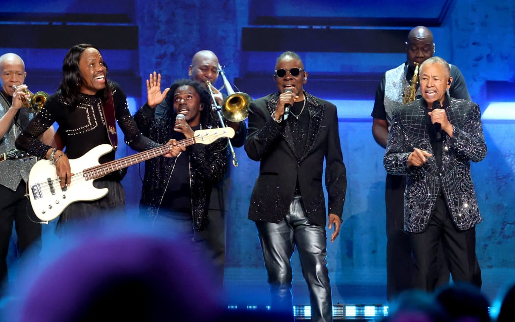INGLEWOOD, CALIFORNIA - JANUARY 30: (L-R) Verdine White, Philip Bailey, Jr., Philip Bailey, and Ralph Johnson of Earth, Wind & Fire perform onstage during the FIREAID Benefit Concert for California Fire Relief at Intuit Dome on January 30, 2025 in Inglewood, California.   Amy Sussman/Getty Images for FIREAID/AFP (Photo by Amy Sussman / GETTY IMAGES NORTH AMERICA / Getty Images via AFP)