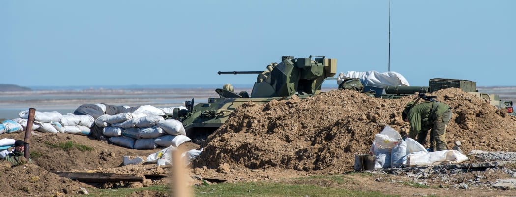 Russian forces at a check-point in Crimea.
