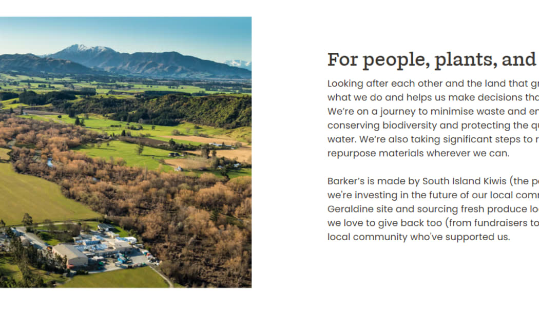 A screenshot from Barker's website shows the idyllic location of the factory, as well the company's ethos about the land.