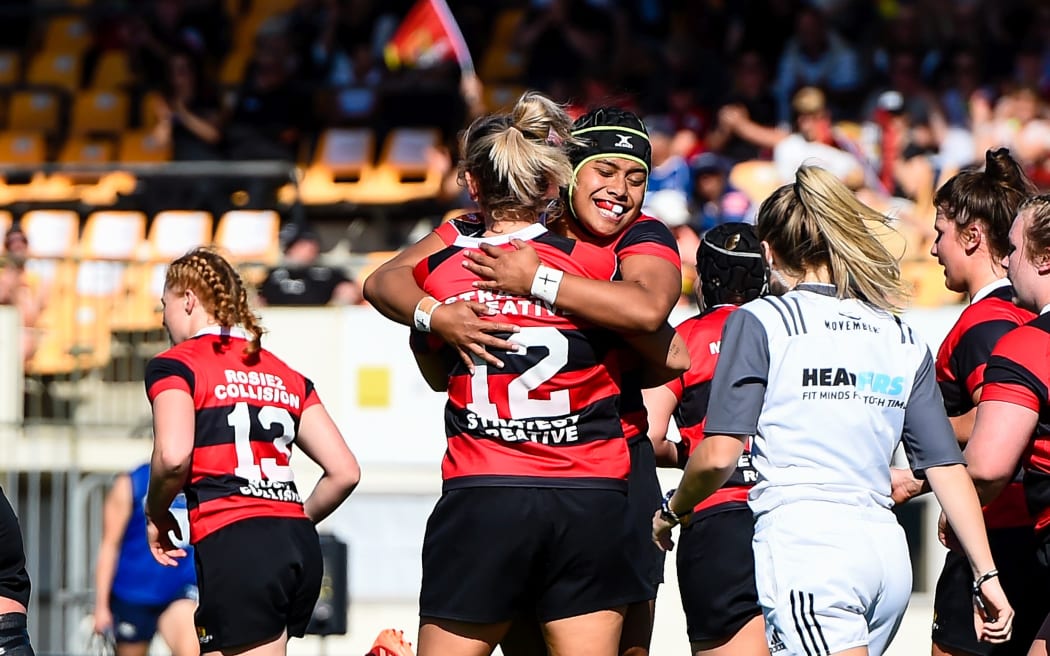 Canterbury celebrates Liv McGoverne's try during the Farah Palmer Cup Semi Final rugby match, Canterbury V Auckland, at Rugby Park, Christchurch, New Zealand, 24th October 2020.