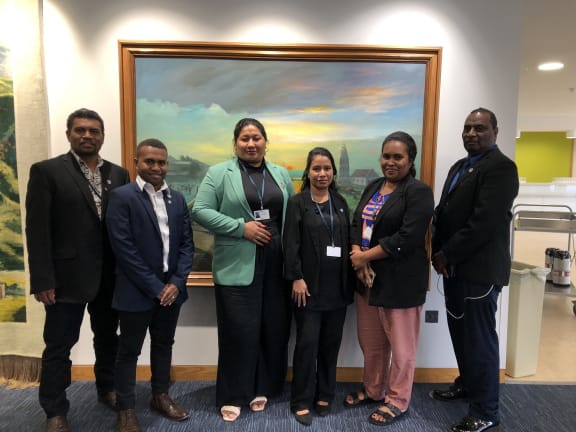 Pacific delegates from Vanuatu, Solomon Islands, and Nauru at the IMO's climate summit in London. 6 July 2023