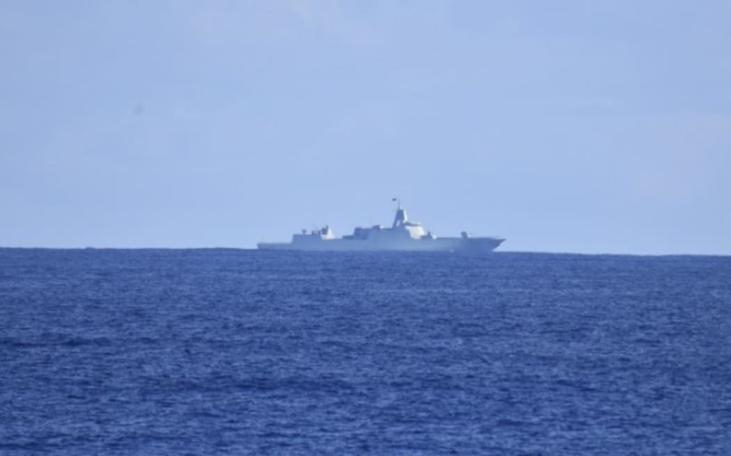 The Chinese task group as seen from HMNZS Te Kaha and Seasprite helicopter.