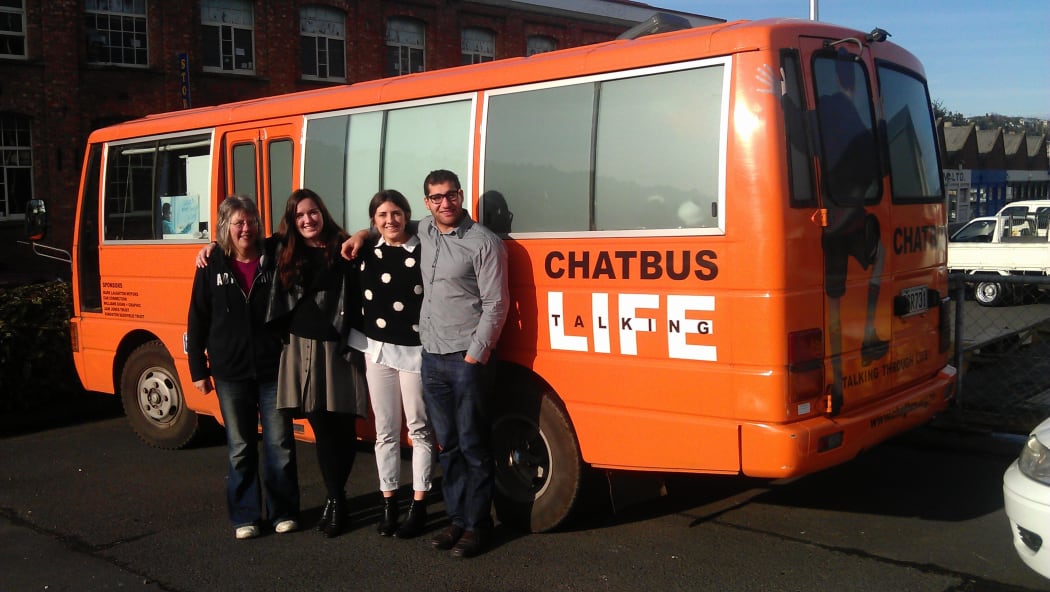 ChatBus founder Averil Pierce, left, with Ignite Consultants student volunteers Victoria Watt, Ella Monahan and Amr El Sawaf.