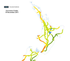 A map of Transpower's corrosion zones, used to help determine wear on power pylons.