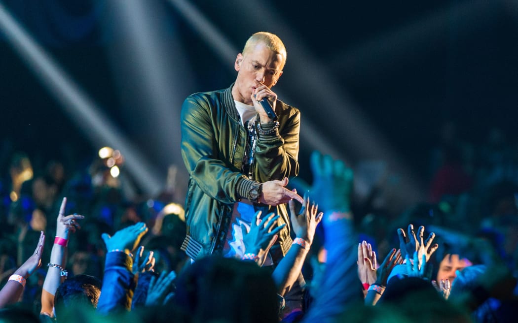 Eminem performing at the 2014 MTV movie awards in Los Angeles.