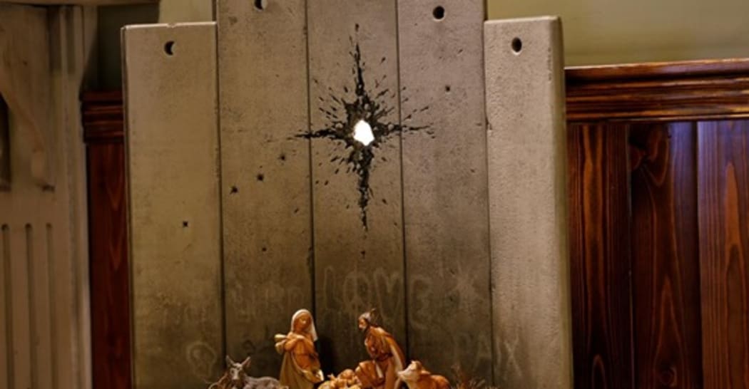 Banksy's artwork The Scar of Bethlehem at the Walled Off Hotel