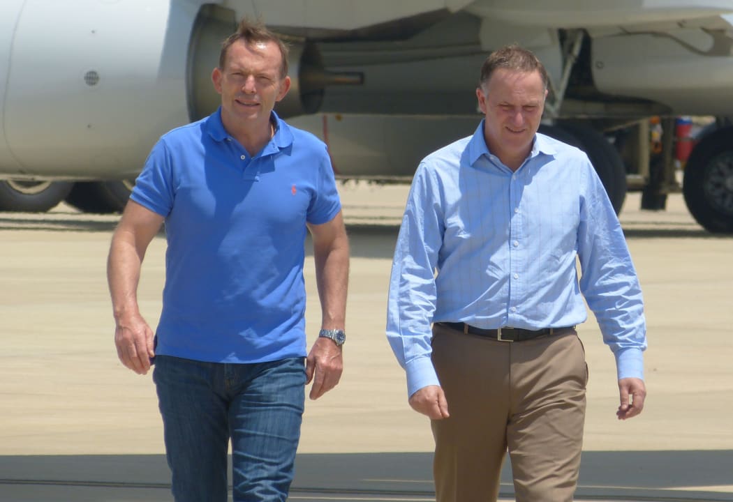 Australian Prime Minister Tony Abbott (left) and John Key in Darwin.