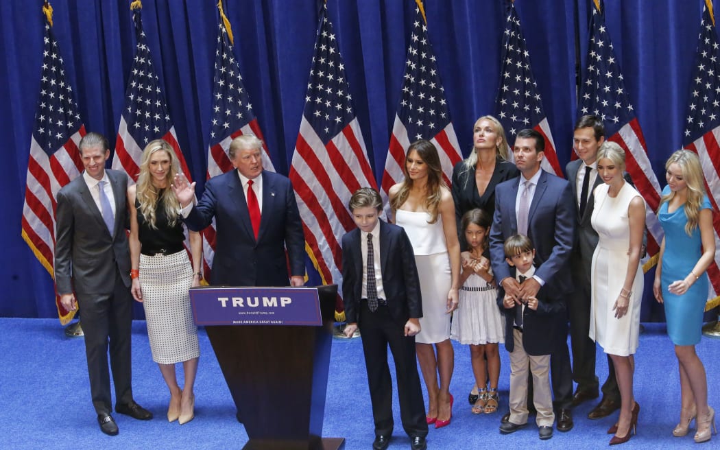 Donald Trump stands with his family after his announcement that he will run for the 2016 US presidential elections.