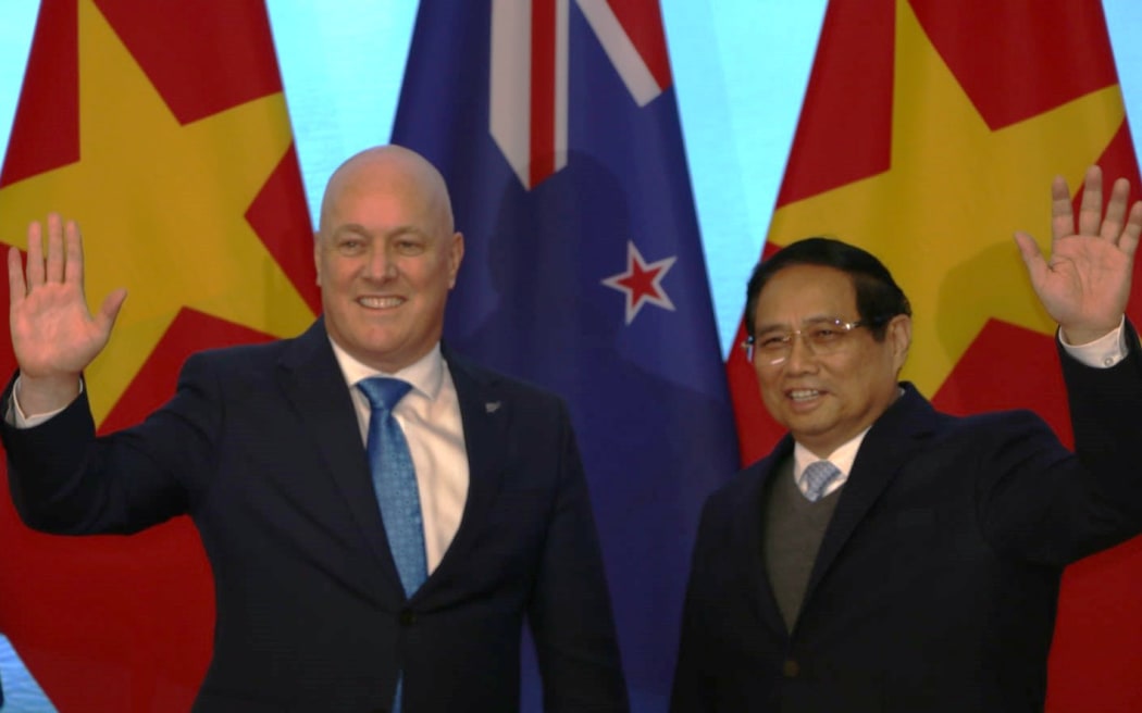 NZ PM Christopher Luxon and Vietnamese PM Pham Minh Chinh from the official welcome ceremony and guard of honour in Hanoi.