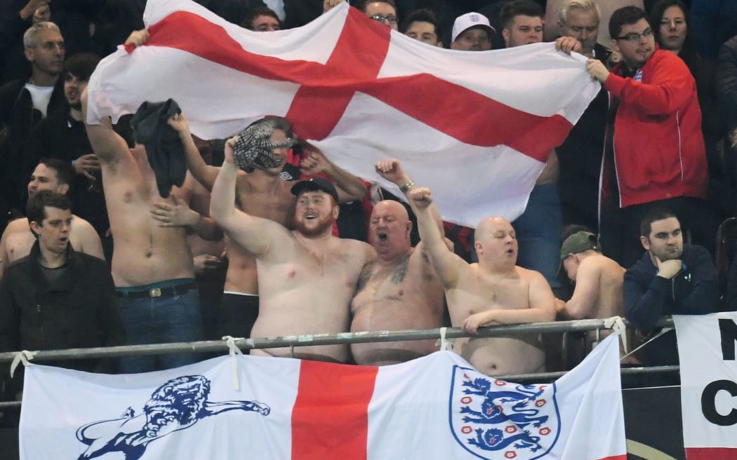 English football fans during their World Cup friendly against Germany.