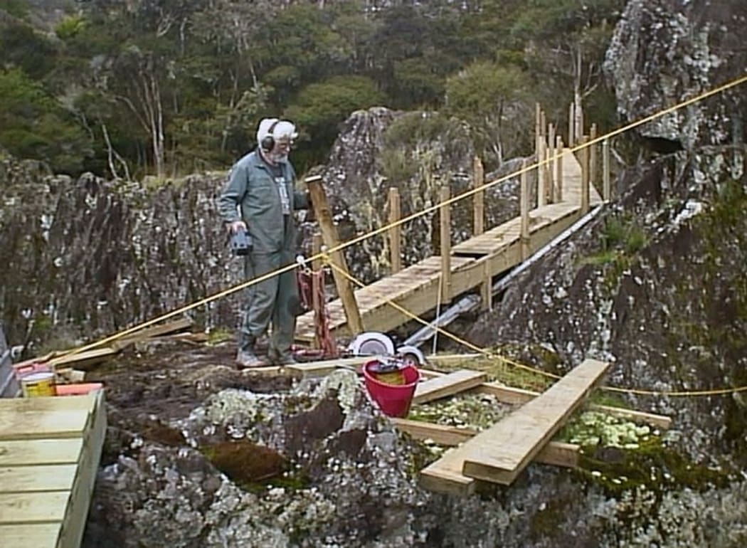 This is an image of Felix in 2000; Building work between two bridges
