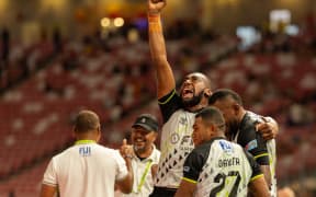 SINGAPORE - February 1: Fiji defeated France 21–12 in the men's Cup Final at the 2026 HSBC SVNS Singapore at National Stadium on February 1, 2026 in Singapore. (Photo by Alex Ho / World Rugby)