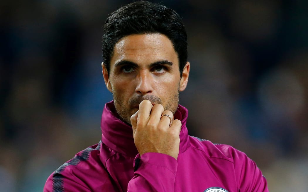9th May 2018, Etihad Stadium, Manchester, England; EPL Premier League football, Manchester City versus Brighton and Hove Albion; Manchester City assistant coach Mikel Arteta on the pitch at the end of the game as the Etihad bids farewell to Yaya Toure