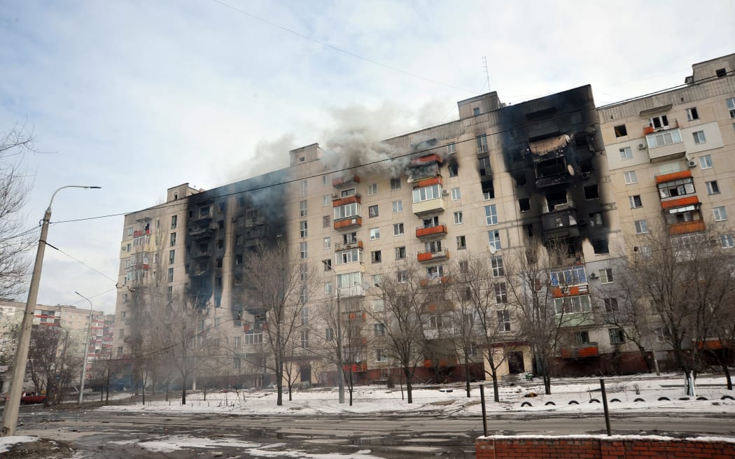 An apartment building in Sievierodonetsk shelled by Russian troops, 14 March 2022.