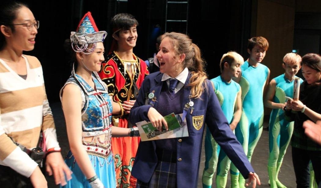 Backstage students from Wellington East Girls College meet performers.