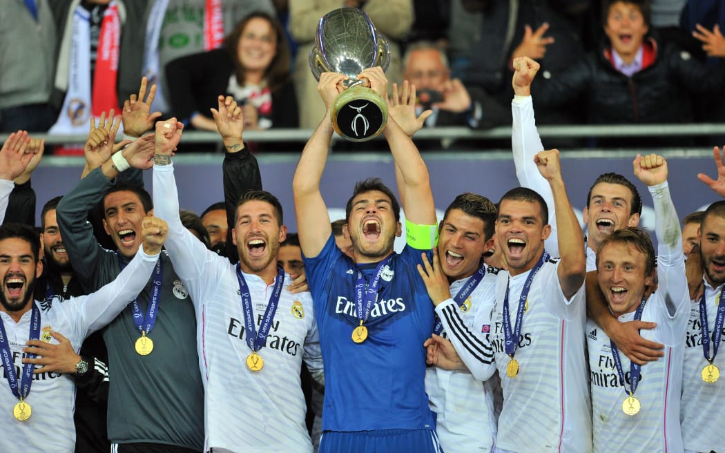 Real Madrid celebrate their win in the UEFA Supercup.