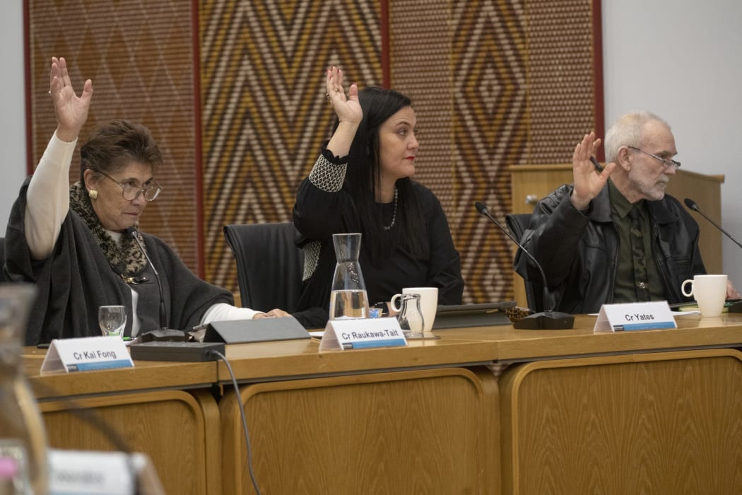 A Rotorua Lakes Council meeting in July 2021. From left, councillors Merepeka Raukawa-Tait, Mercia Yates and Dave Donaldson.