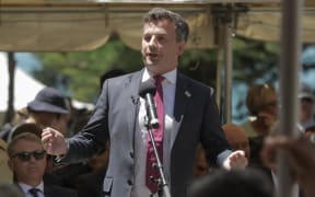 ACT Party leade David Seymour speaks to the crowd at Waitangi on 5 February.