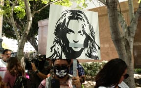 #FreeBritney activists protest at Los Angeles Grand Park during her conservatorship hearing.