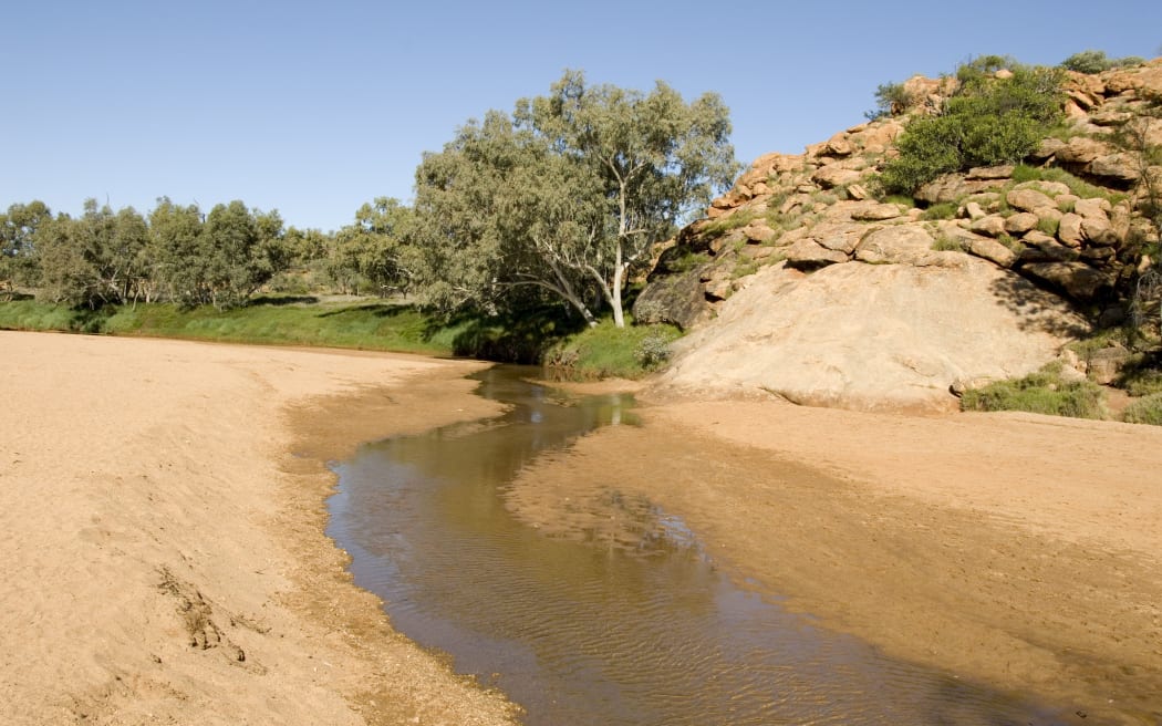 The surviving pool in the normally dry riverbed, thought to be a spring from bedrock so was named Alice Springs, in the town of the same name, Alice Springs, Northern Territory, Australia, Pacific