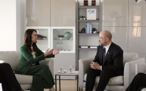 Jacinda Ardern meets Ukraine PM Denys Shmyhal in New York on 21 September 2022, while attending the UN General Assembly.