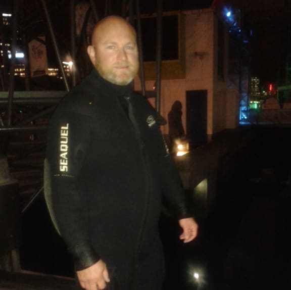Murray Wilson, the diver who freed a blue shark from Wellington Harbour.
