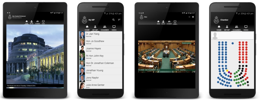 Screenshots from the Virtual Parliament App