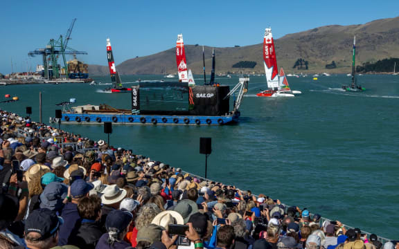 Spectators watch from the grandstand at Sail GP event in Christchurch.