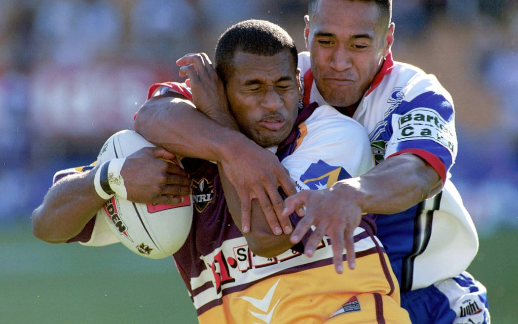 A young Lote Tuqiri playing for the Brisbane Broncos in 2000, the same year he represented Fiji at the Rugby League World Cup.