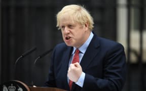 UK Prime Minister Boris Johnson gives a statement in Downing Street in central London on April 27, 2020 after returning to work following more than three weeks off after being hospitalised with the COVID-19 illness