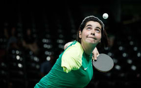 Brazil's Bruna Costa Alexandre competes against Germany during the quarterfinal of the women's team (class 6-10) table tennis in the Rio 2016 Paralympic Games at Riocentro in Rio de Janeiro on September 14, 2016. (Photo by YASUYOSHI CHIBA / AFP)