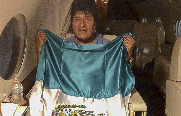 Handout picture released by the Mexican Foreign Ministry press office showing the Bolivian ex-President Evo Morales leaving Bolivia in an aircraft of the Mexican Air Force.