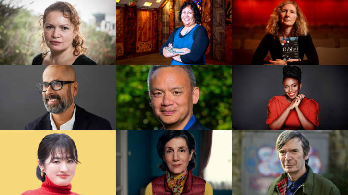 A composite image of nine authors, writers and storytellers fills the screen.