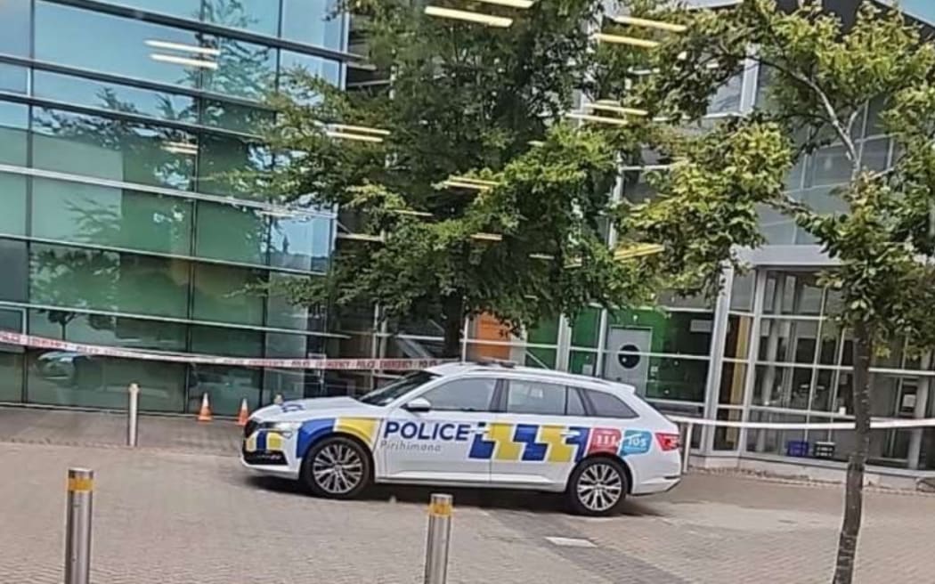 A police car at the scene of the accident this morning.