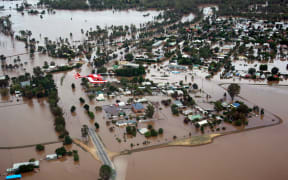 This general aerial view shows flooding in North Wagga Wagga, New South Wales.